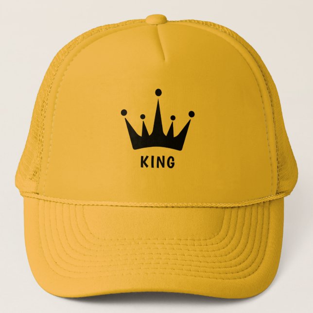 Yellow and Yellow Custom KING Text Trucker Hat (Front)