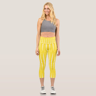 Yellow and Yellow Polka dot High Waisted Capris