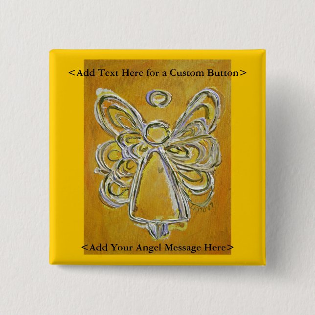 Yellow Angel Button or Pin with Custom Messages (Front)