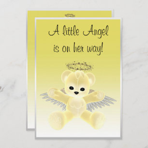Yellow Angel Teddy Bear Baby Shower Invitation