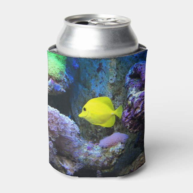 Yellow Angelfish and Coral Photo Can Cooler (Can Front)