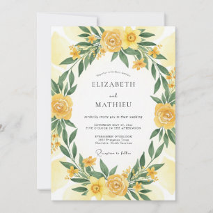 Yellow Antique Rose Wreath Wedding Invitation