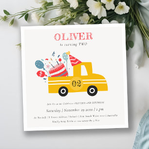 Yellow Any Age Birthday Party Cake Truck Invite