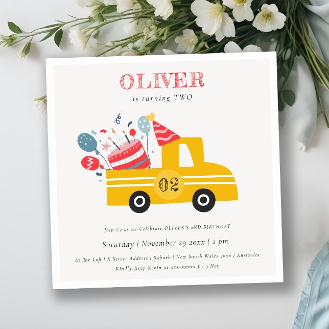 Yellow Any Age Birthday Party Cake Truck Invite (Creator Uploaded)