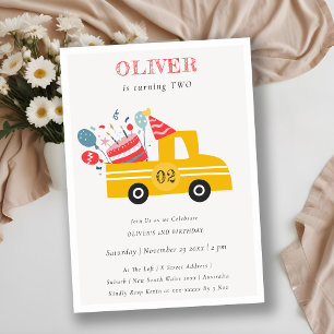 Yellow Any Age Birthday Party Cake Truck Invite