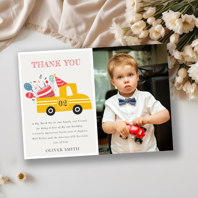 Yellow Any Age Birthday Party Cake Truck Photo Thank You Card (Creator Uploaded)