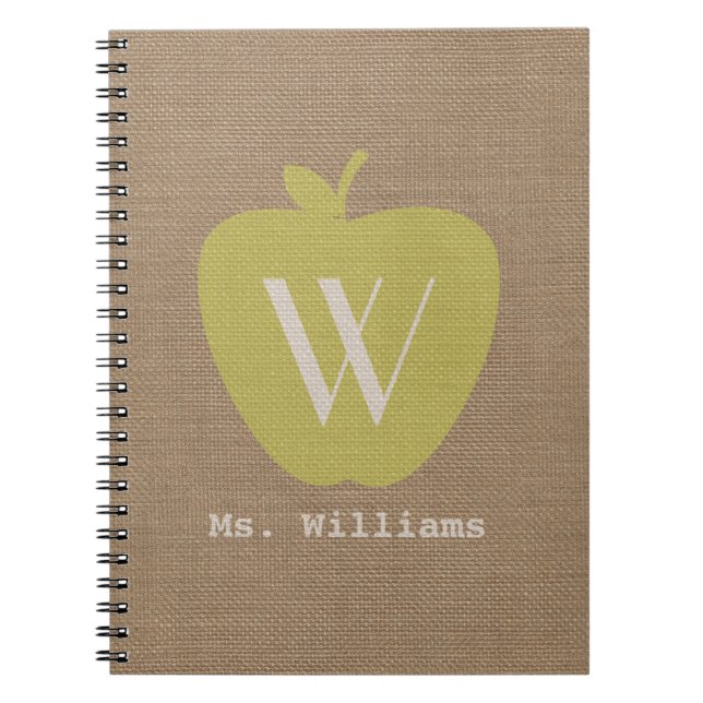 Yellow Apple Burlap Inspired Teacher Notebook (Front)