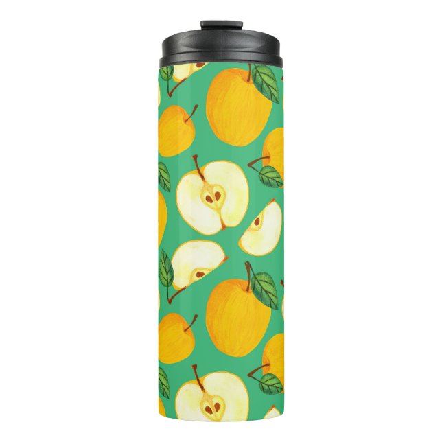 Yellow Apple: Juicy Watercolor Pattern. Thermal Tumbler (Front)