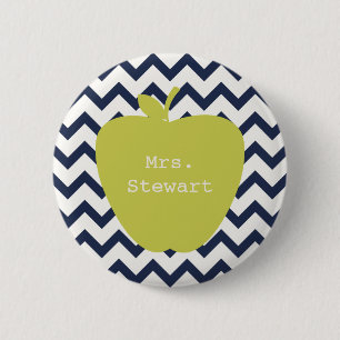 Yellow Apple & Navy Chevron Teacher 6 Cm Round Badge