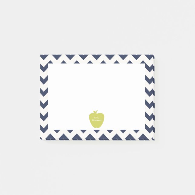 Yellow Apple Navy Chevron Teacher Post-it® Notes (Front)