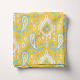 Yellow Aqua and Mint Ikat Paisley Fabric