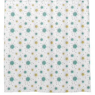 Yellow Aqua Blue Franciscan Starburst Mid Century Shower Curtain