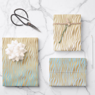  Yellow Aqua Ombre Gold Zebra Print     Wrapping Paper Sheet