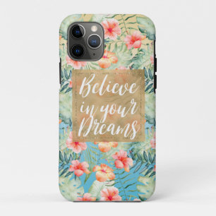  Yellow Aqua Pink Peach Hibiscus Floral Gold Dream iPhone 11 Pro Case