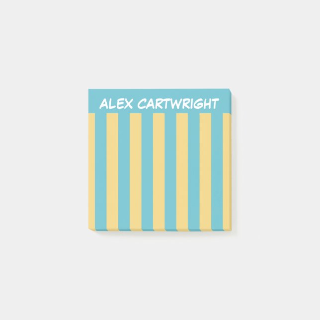 Yellow & Aqua Stripes With Your Name Post-it Notes (Front)