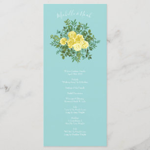 Yellow Aqua Teal Rose Wedding Programs