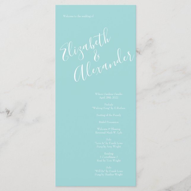 Yellow & Aqua Vintage Spring Floral Wedding Menu (Front)