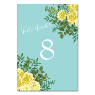 Yellow & Aqua Vintage Spring Floral Wedding Table Number
