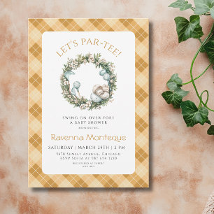 Yellow Argyle Golf Floral Wreath Baby Shower Invitation