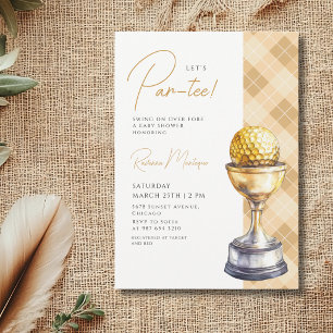 Yellow Argyle Golf Trophy Lets Par-Tee Baby Shower Invitation