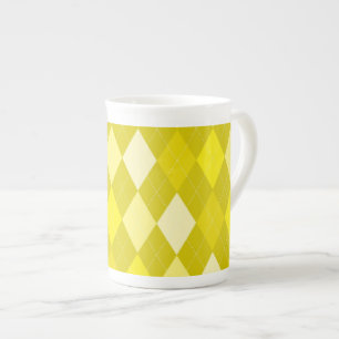 Yellow argyle pattern bone china mug