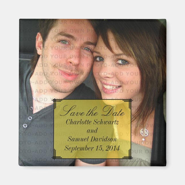 Yellow Art Deco Frame Save the Date Magnet (Front)
