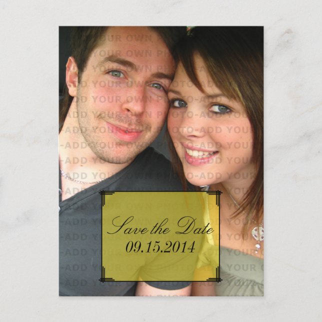 Yellow Art Deco Frame Save the Date Postcard (Front)