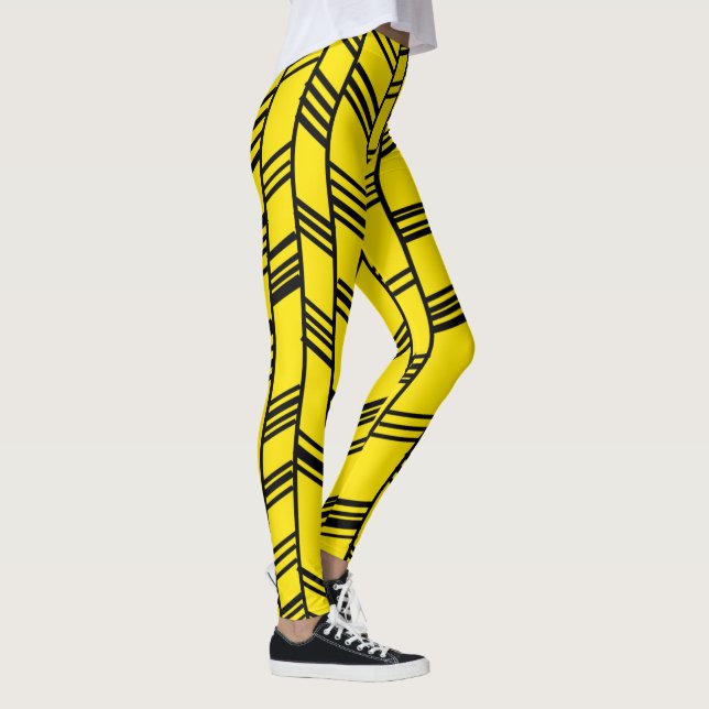 Yellow Art Deco Lines  Leggings (Right)