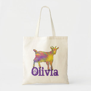 Yellow Art Goat Standing On Design With Your Name Tote Bag