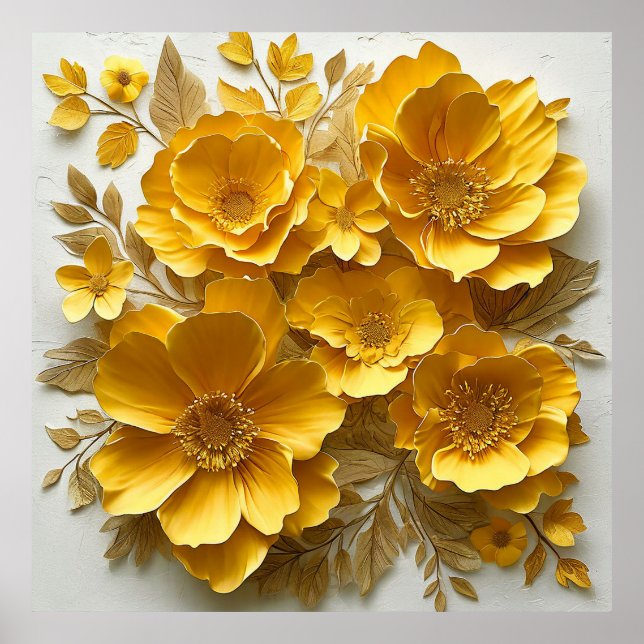 Yellow Artistic Botanical Paper Craft Design Poster (Front)