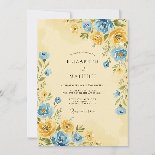Yellow Artistic Botanical Spring Wedding Invitation (Front)