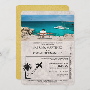 Yellow Aruba Passport Wedding Invitation