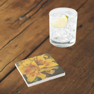 Yellow Asiatic Lily Blooms Floral Stone Coaster
