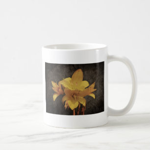 Yellow Asiatic lily on old grunged canvas backgrou Coffee Mug