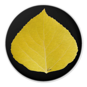 Yellow Aspen Leaf #5 Ceramic Knob
