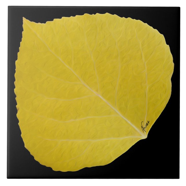 Yellow Aspen Leaf #5 Ceramic Tile (Front)