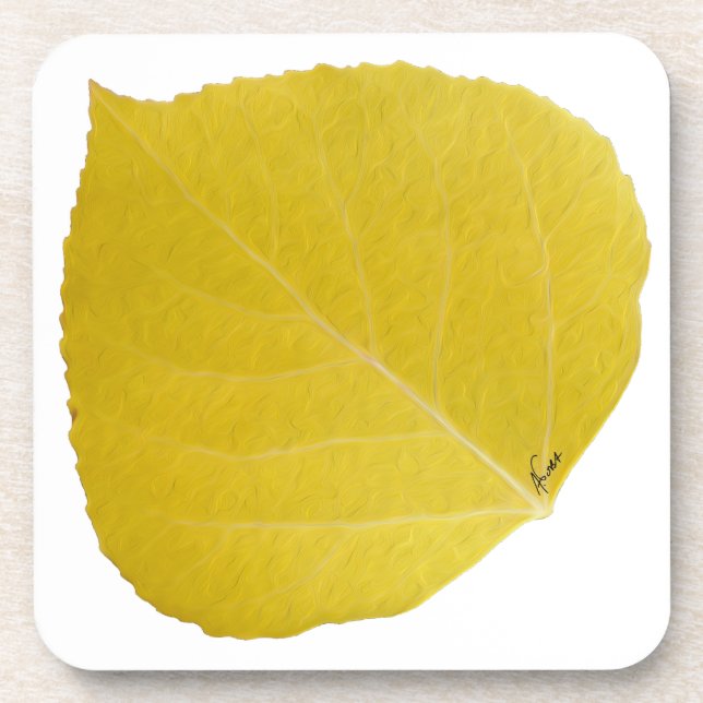 Yellow Aspen Leaf #5 Coaster (Front)