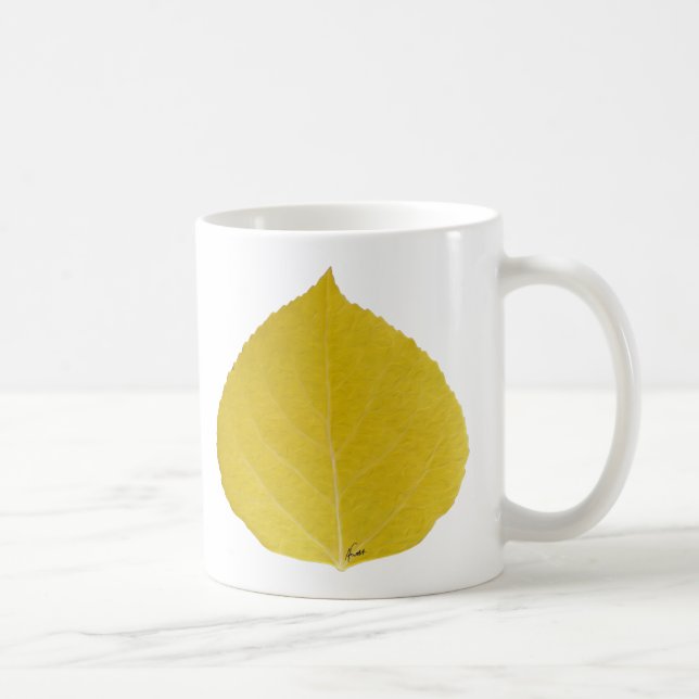 Yellow Aspen Leaf #5 Coffee Mug (Right)