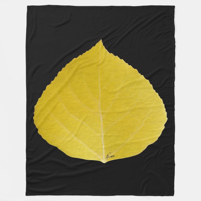 Yellow Aspen Leaf #5 Fleece Blanket (Front)