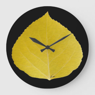 Yellow Aspen Leaf #5 Large Clock