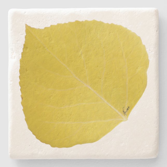 Yellow Aspen Leaf #5 Stone Coaster (Front)