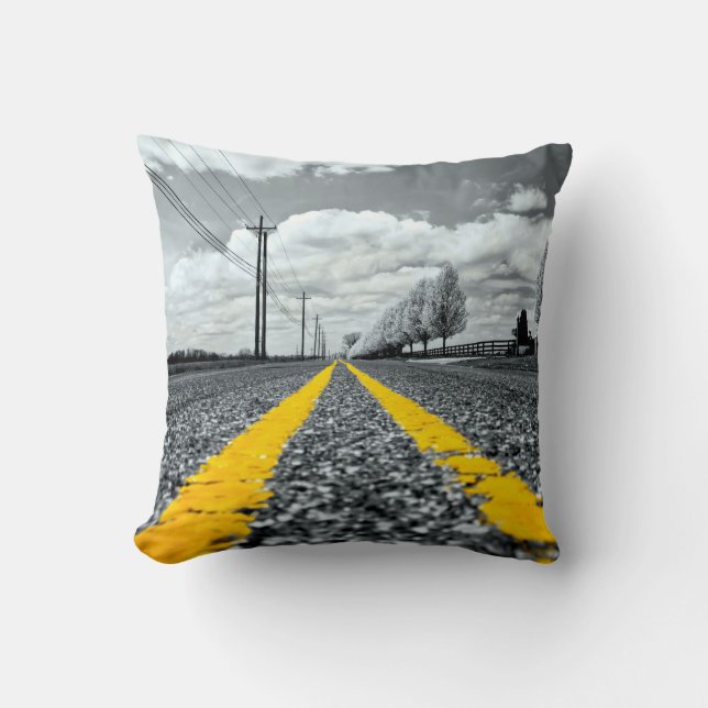 Yellow Asphalt Highway Road Creative Photography Cushion (Front)