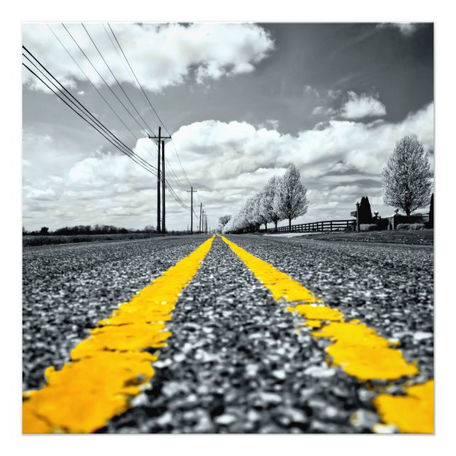 Yellow Asphalt Highway Road Creative Photography Photo Print (Front)