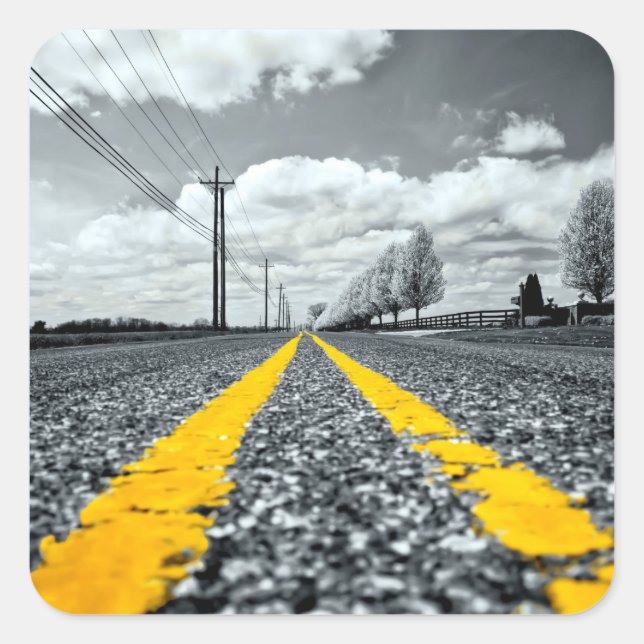 Yellow Asphalt Highway Road Creative Photography Square Sticker (Front)