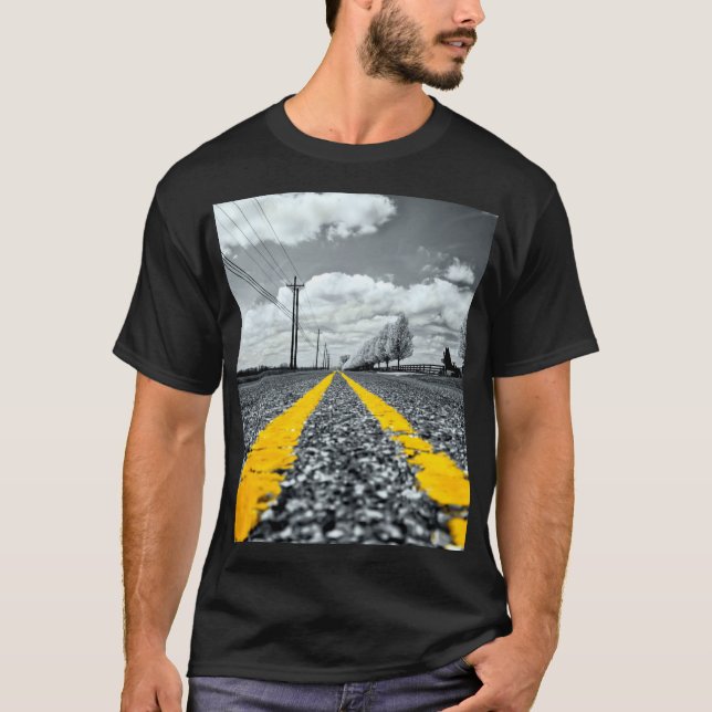 Yellow Asphalt Highway Road Creative Photography T-Shirt (Front)