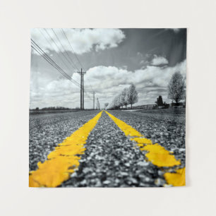 Yellow Asphalt Highway Road Creative Photography Tapestry