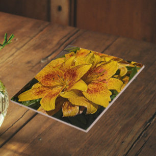 Yellow Astiatic Lily Blooms Floral Ceramic Tile