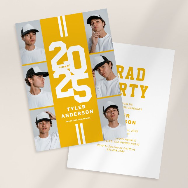 Yellow Athletic Photo Collage Graduation Party Invitation (Creator Uploaded)