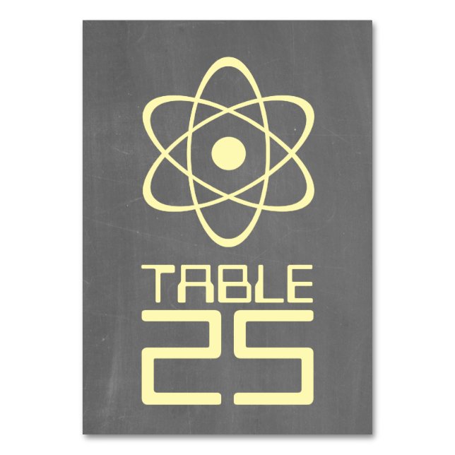 Yellow Atomic Chalkboard Table Card (Front)