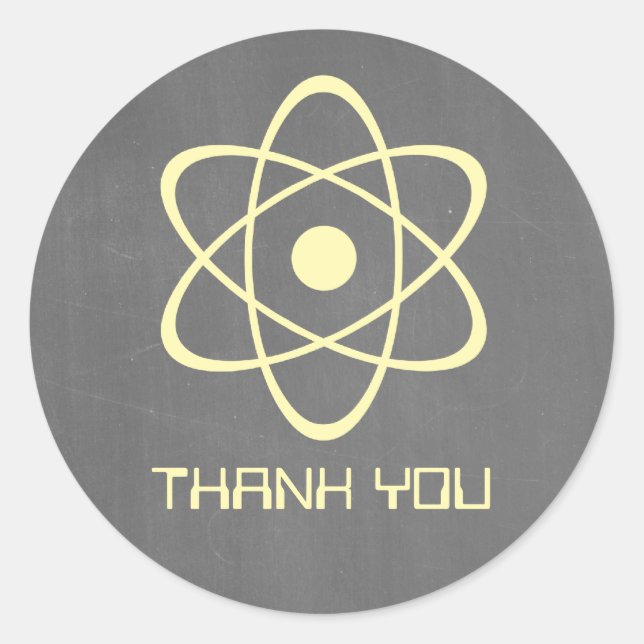 Yellow Atomic Chalkboard Thank You Stickers (Front)